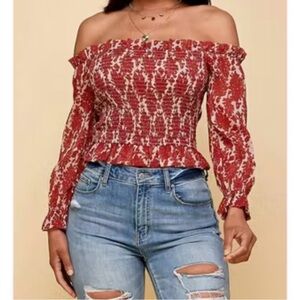 SHOP THESE THREE Elegant Off-Shoulder Red Top